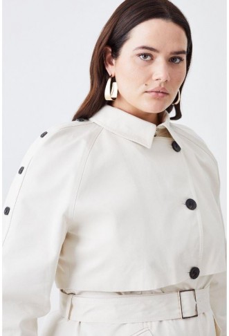 Plus Size Button Detail Belted Maxi Trench Coat