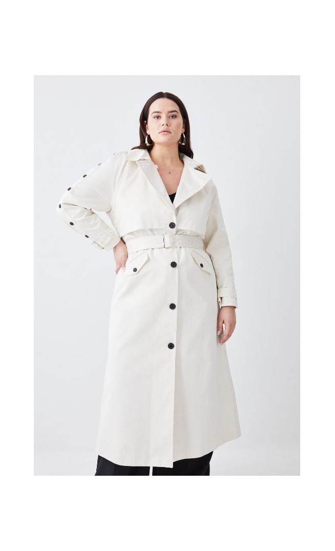 Plus Size Button Detail Belted Maxi Trench Coat