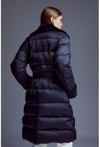 Faux Fur Lined Belted Puffer Coat