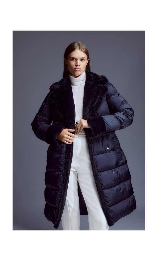 Faux Fur Lined Belted Puffer Coat