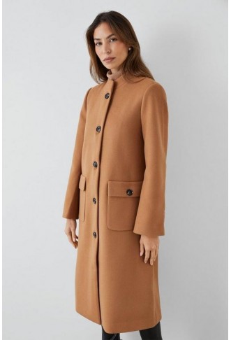 Collarless Button Through Coat