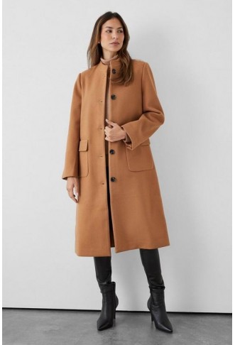 Collarless Button Through Coat