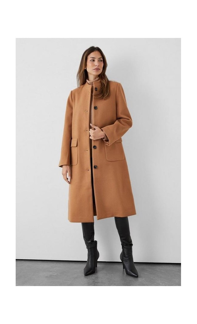 Collarless Button Through Coat