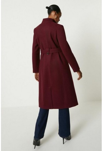 Funnel Neck Hardware Detail Belted Coat