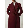 Funnel Neck Hardware Detail Belted Coat