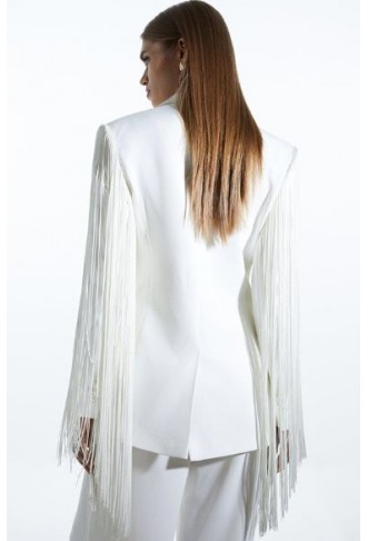 Compact Stretch Tassel Sleeve Detail Tailored Blazer