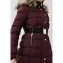 Belted Puffer Faux Fur Midi Length Hooded Coat