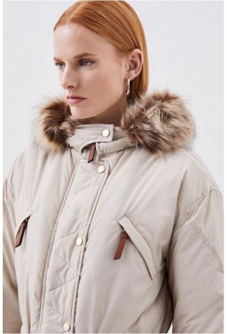 Faux Fur Hooded Padded Parka Coat