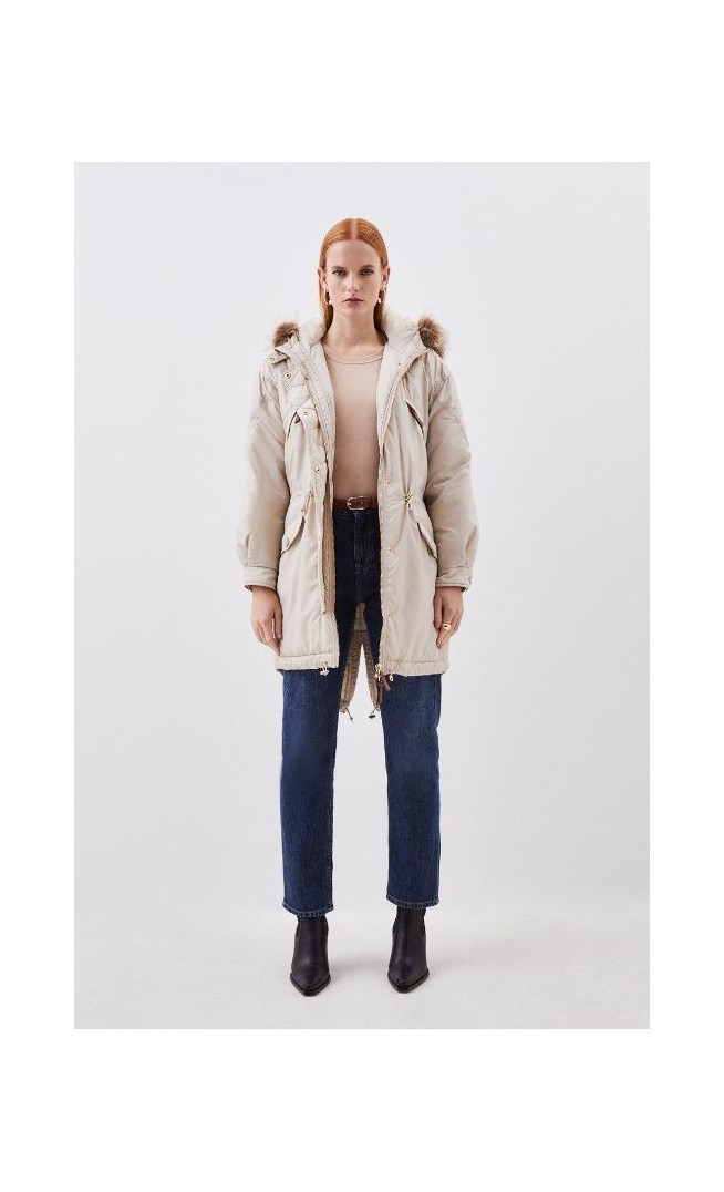 Faux Fur Hooded Padded Parka Coat