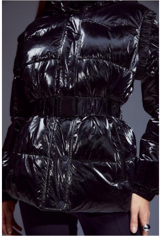 High Shine Hooded Detachable Puffer Coat