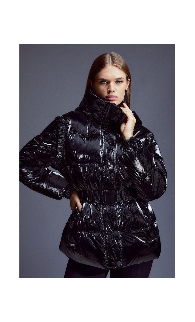 High Shine Hooded Detachable Puffer Coat