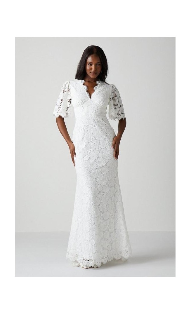 All Over Lace Angel Sleeve Fishtail Wedding Dress