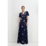 Placement Embroidery Puff Sleeve Bridesmaids Maxi Dress