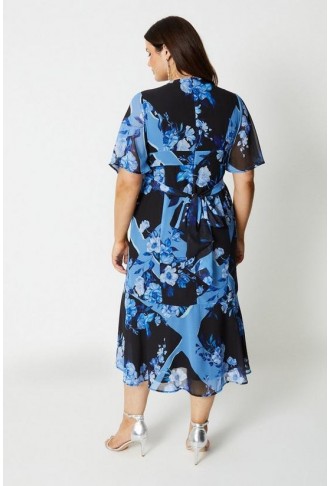 Plus Size Printed Tie Front Flippy Skirt Midi Dress
