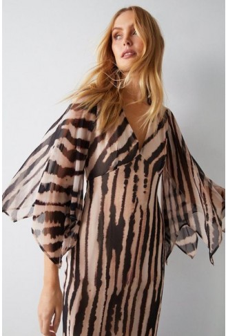 Zebra Printed Viscose Georgette Midi Dress