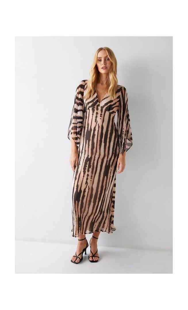 Zebra Printed Viscose Georgette Midi Dress