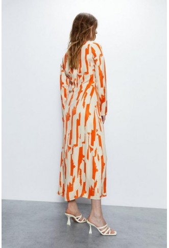 Abstract Print Satin Split Column Dress