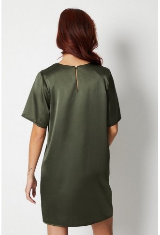 Relaxed Fit Boxy Satin Tee Shirt Dress