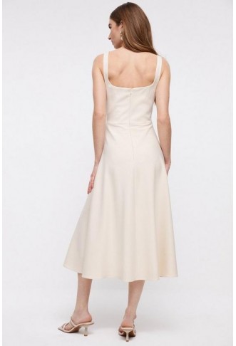 Premium Pleat Bodice Midi Dress With Full Skirt