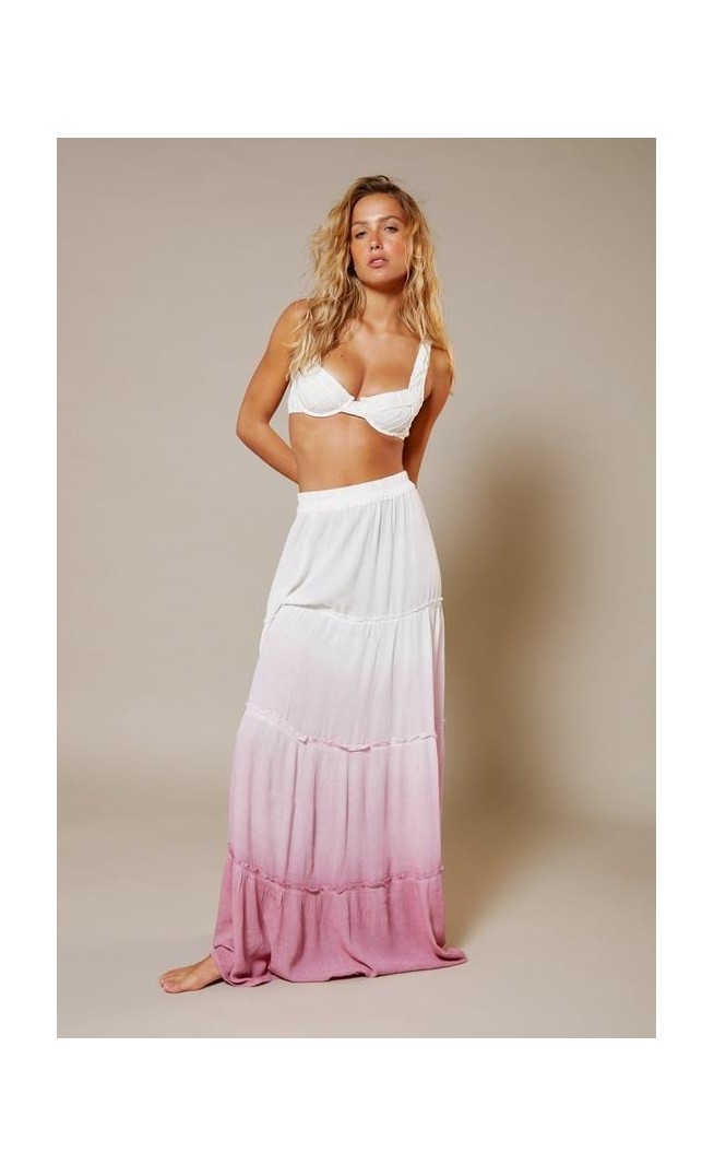 Crinkle Viscose Ombre Tiered Maxi Skirt