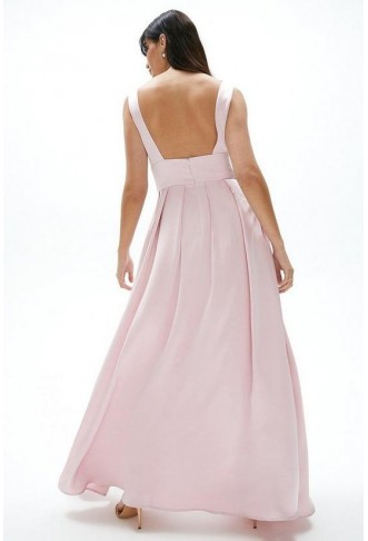 Full Skirted Satin Bridesmaid Maxi Dress