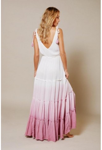Crinkle Viscose Ombre Tiered Tie Maxi Dress