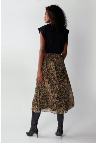 Printed Pleated Midi Skirt