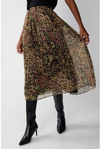 Printed Pleated Midi Skirt