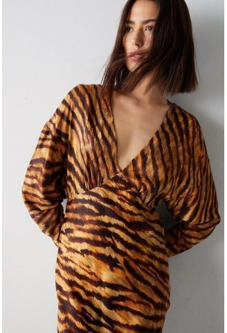 Petite Animal Print Premium Satin Batwing Dress