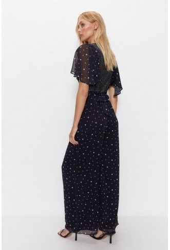 Diamante Star Print Short Sleeve Jumpsuit