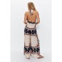 Scarf Print Halter Neck Cut Out Wide Leg Beach Jumpsuit