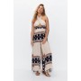 Scarf Print Halter Neck Cut Out Wide Leg Beach Jumpsuit