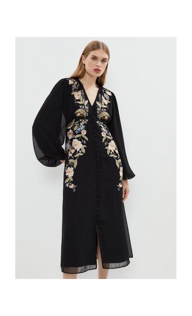 Mirrored Orchid Button Through Midi Dress