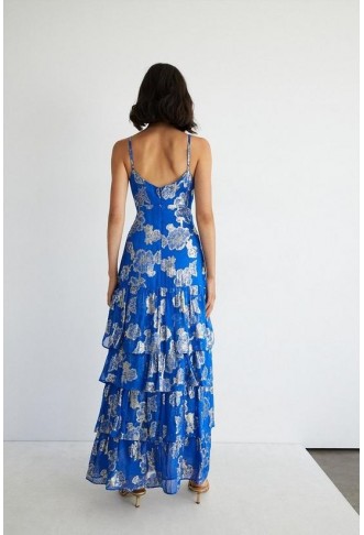 Sparkle Jacquard Ruffle Maxi Dress