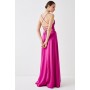 Cowl Neck Satin Maxi Prom Dress With Strappy Back