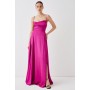 Cowl Neck Satin Maxi Prom Dress With Strappy Back