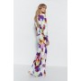 Blurred Abstract Print Satin Batwing Dress