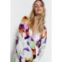 Blurred Abstract Print Satin Batwing Dress