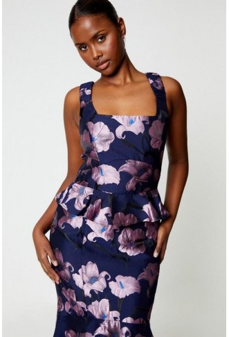 Jacquard Pencil Dress With Frill Hem