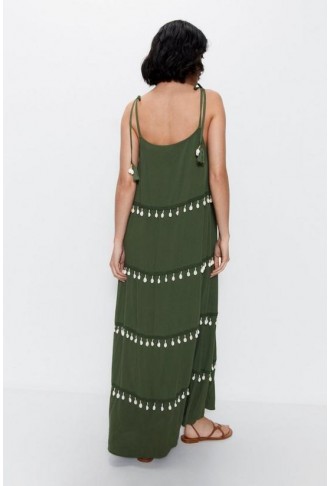 Crinkle Viscose Shell Tiered Maxi Dress