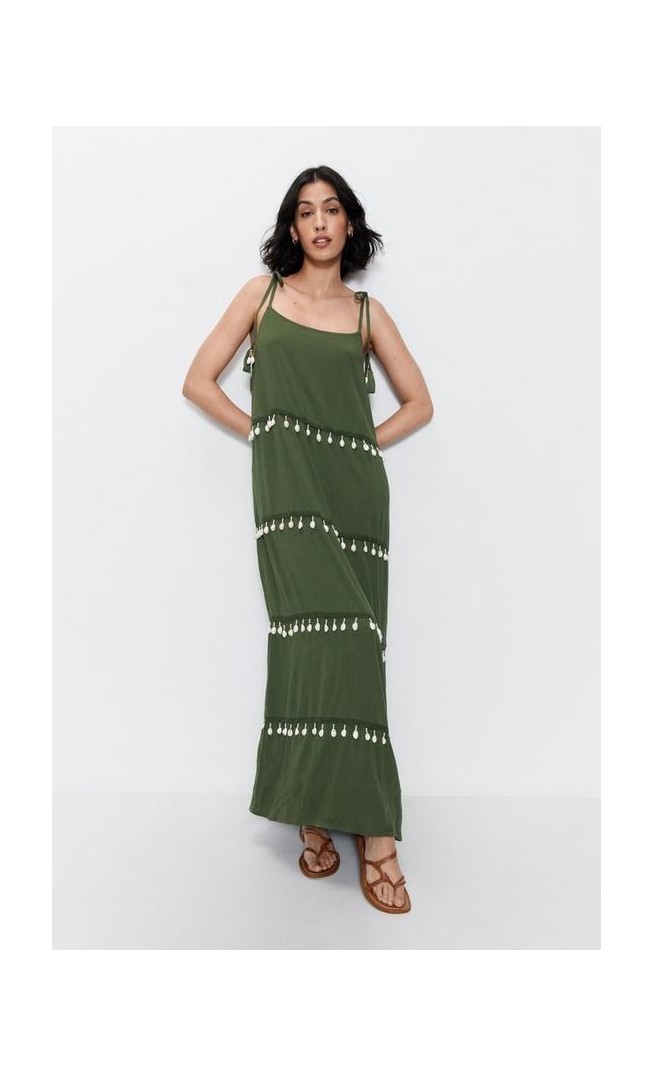 Crinkle Viscose Shell Tiered Maxi Dress