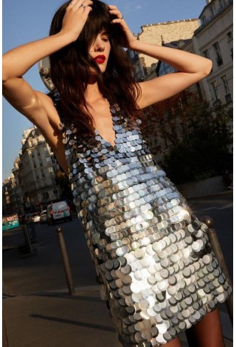 Disc Sequin Plunge Shift Mini Dress