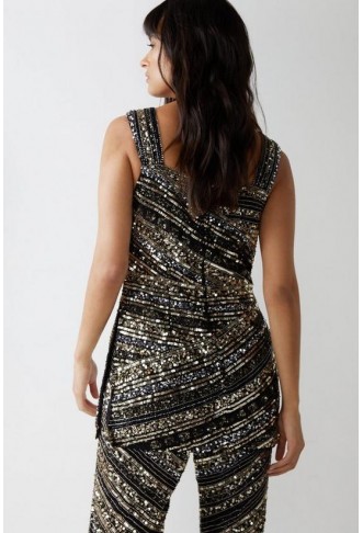 Mixed Sequin Square Neck Tunic Top