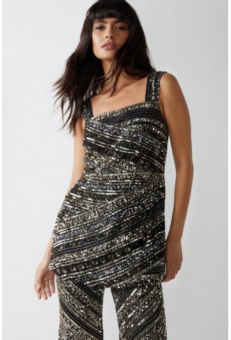 Mixed Sequin Square Neck Tunic Top