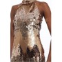 Gold Disc Sequin Halter Mini Dress