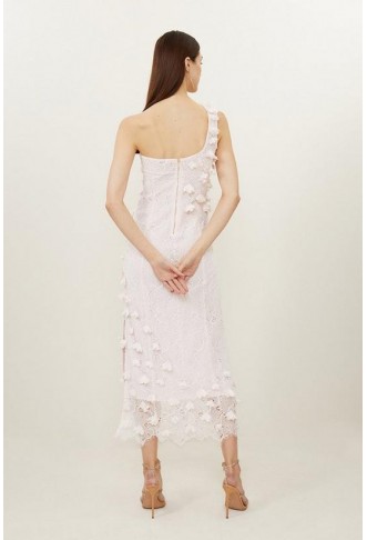 Lace Petal Applique Woven One Strap Maxi Dress