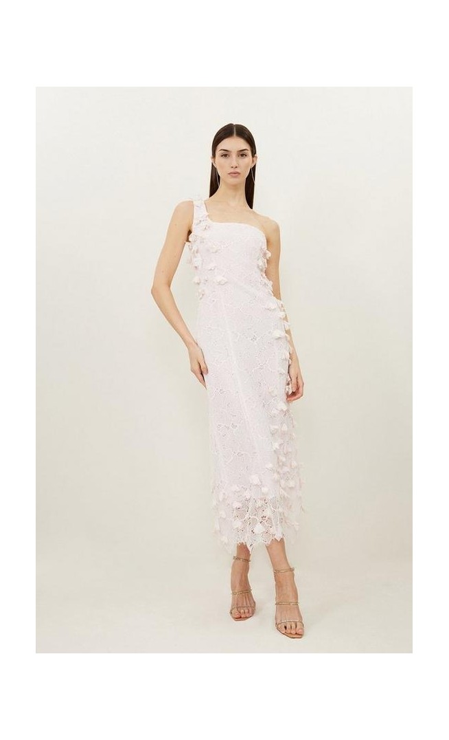 Lace Petal Applique Woven One Strap Maxi Dress