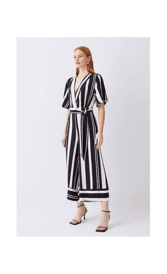 Mono Mixed Stripe Short Sleeve Jumpsuit