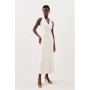 Tailored Premium Twill Halter Neck Sleeveless Maxi Dress