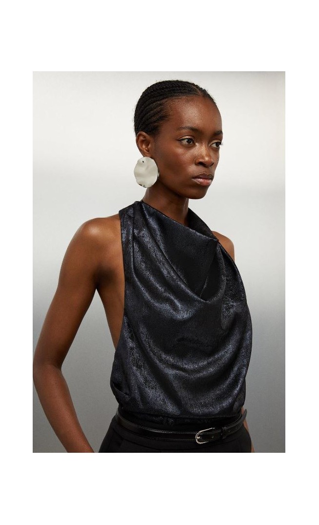 Halter Neck Metallic Woven Top